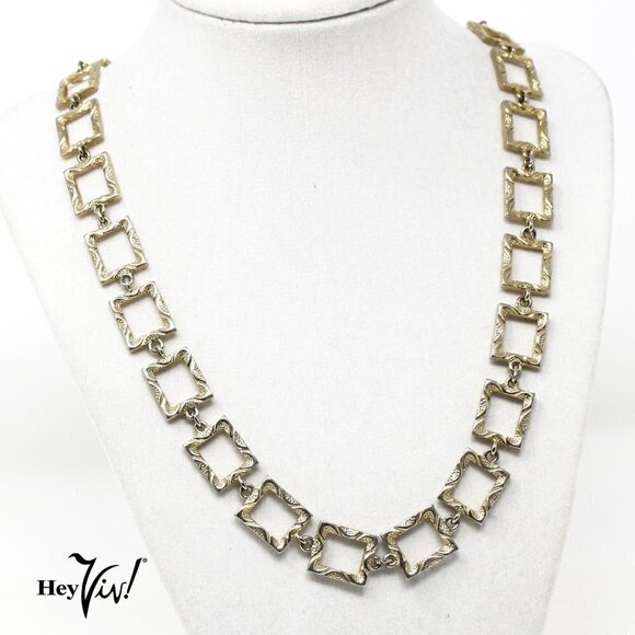 Vintage Collar Necklace Chunky Statement Style w Ornate Rectangles 24" - Hey Viv - Picture 1 of 5